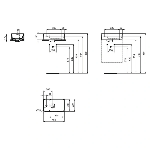 раковина ideal standard strada ii t299501 45х27 см, белый