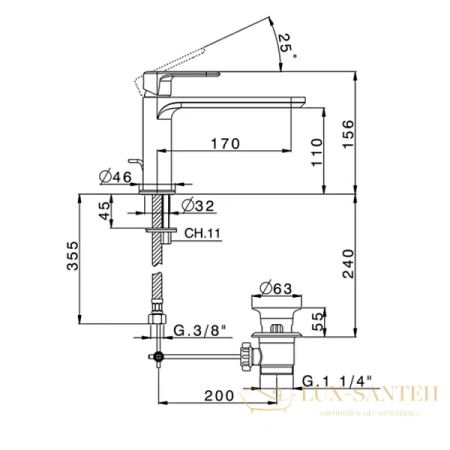 смеситель для раковины, cisal lineaviva, lv00151021, без донного клапана, хром