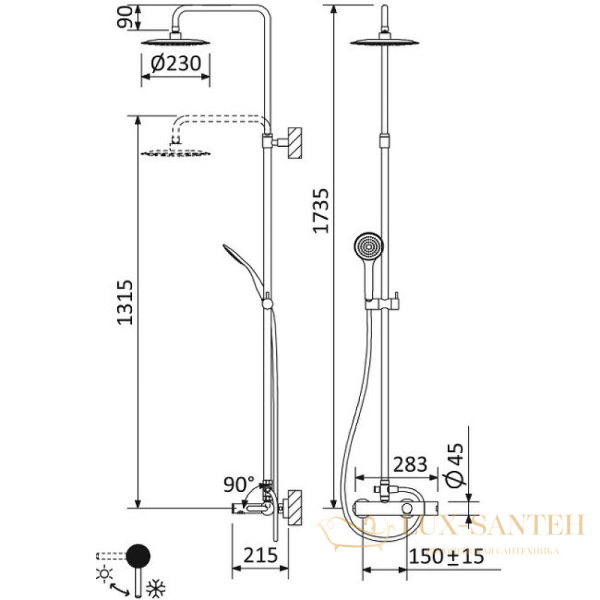 душевая система cezares leaf leaf-cvda-23-nop, черный матовый