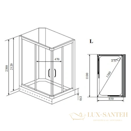 душевая кабина timo lux tl-1504 l 110x85x230 см, стекло прозрачное