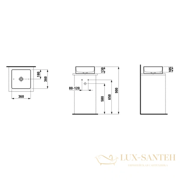 раковина laufen living square 36x36 см, белый