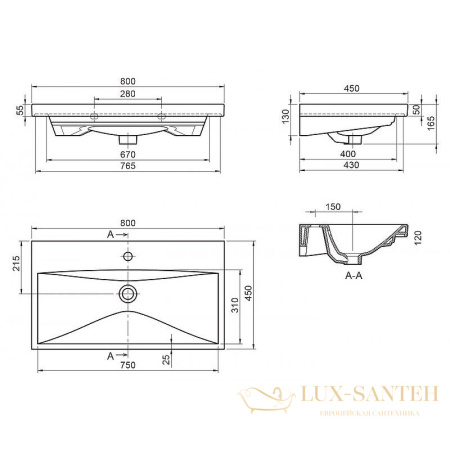 раковина belbagno bb-0322-80-lvb 80 см, белый