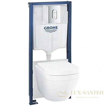 комплект grohe solido 5 в 1: инсталляция, подвесной унитаз euro ceramic, сиденье с микролифтом, шумоизоляционная прокладка, панель смыва arena cosmo, 