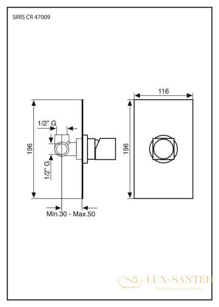 смеситель внутристенный emmevi siris 47009/cr без рычага, хром