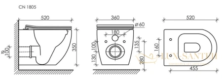 подвесной безободковый унитаз ceramica nova mia cn1805 с сиденьем микролифт, белый