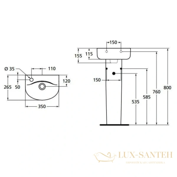 раковина ideal standard connect arc e791401 35 см arc, белый