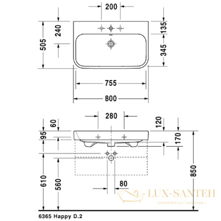 раковина duravit happy d.2 2318800000 800х505 мм, белый