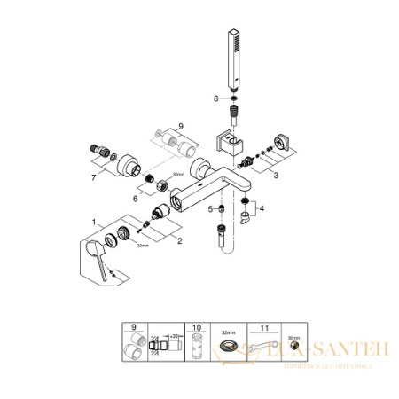 смеситель grohe plus 33547003 для ванны, хром