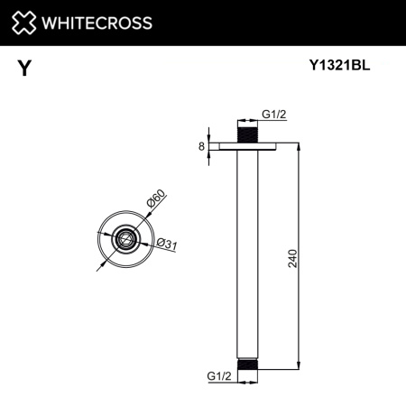 кронштейн душевой потолочный whitecross y1321bl, черный мат