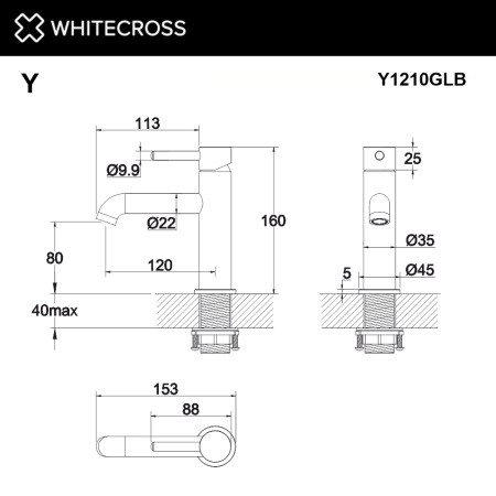 смеситель для умывальника whitecross y y1210glb, брашированное золото