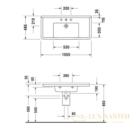 раковина duravit starck 3 0304100000 1050х485 мм, белый