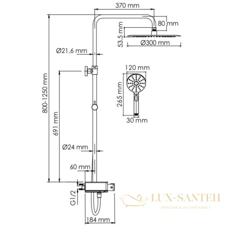 душевая система wasserkraft aller a113.116.127.ch thermo 300 мм, хром