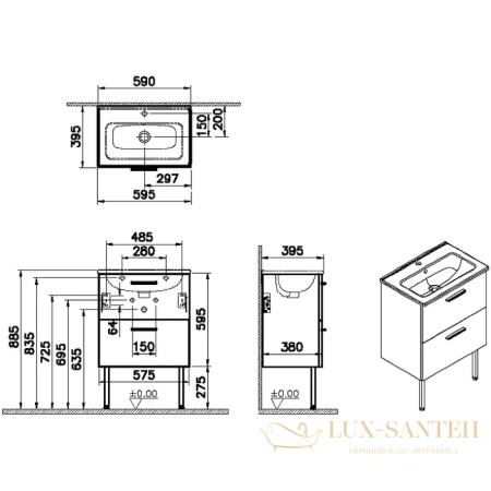 тумба с раковиной vitra mia 66106 59,5 см, белый глянец