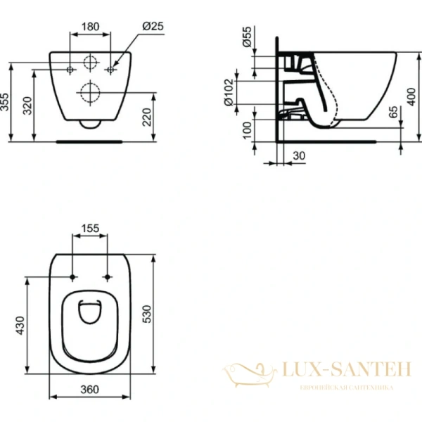 подвесной унитаз ideal standard tesi t0079v3, черный матовый