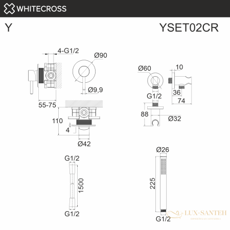 система для душа скрытого монтажа whitecross y yset02cr, хром