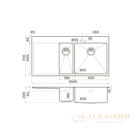 кухонная мойка omoikiri akisame 100-2-lg-r нерж.сталь х светлое золото, 4973090