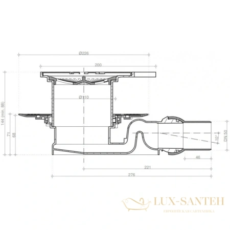 душевой трап bettoserb confluo standard angle 2 13000014 194x194/50 мм, хром