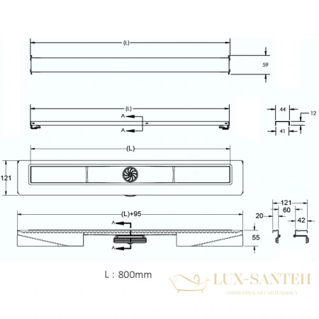 душевой канал berges c1 norma 090139 800 мм, матовый хром