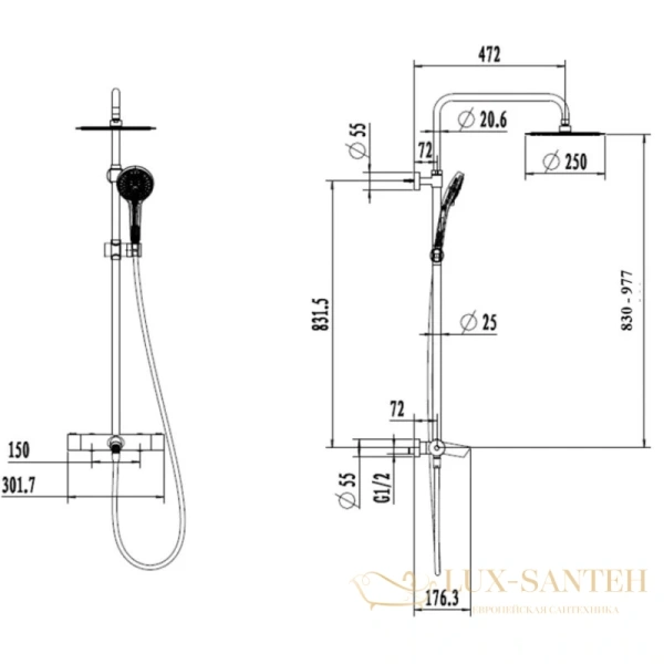 душевая система villeroy & boch embrace plus tvs1082500461 250 мм, хром