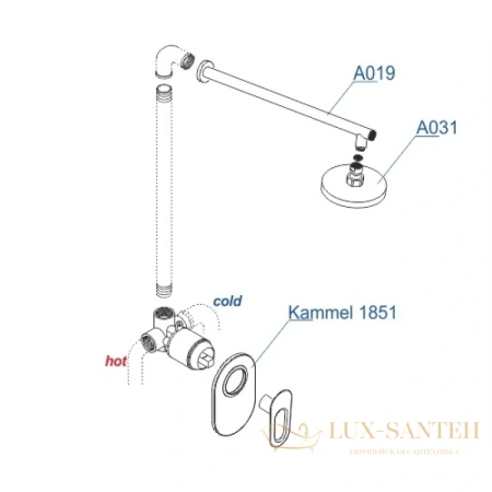 душевой комплект wasserkraft kammel a12831 250х190 мм, хром