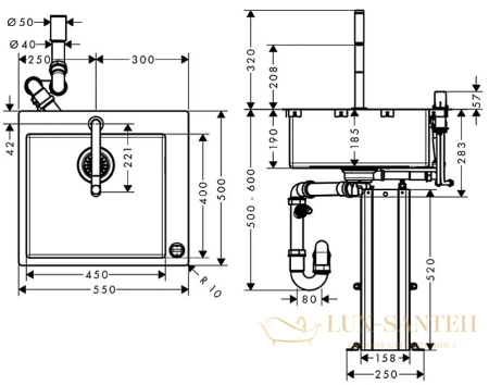 кухонная мойка с встроенным смесителем hansgrohe c71-f450-06 55x50 43201800