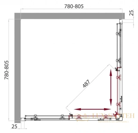 душевой уголок belbagno sela-a-2 sela-a-2-80-p-cr 80x80 см, стекло текстурное