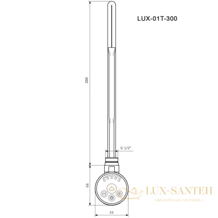 электрический тэн lux-01t-300 с терморегулятором 300w черный матовый