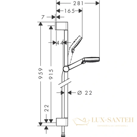 душевой гарнитур hansgrohe crometta vario 26536400 со штангой 90 см, белый/хром