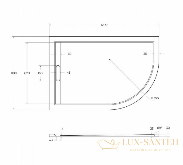 душевой поддон cezares tray as tray-as-rh-120/80-30-w-l из искусственного камня 120x80 l, белый