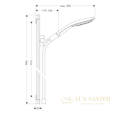 душевой набор hansgrohe raindance select 150 3jet 26626000 со штангой 90 см, хром