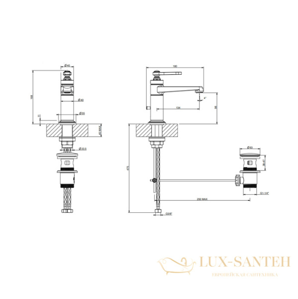 смеситель для раковины gessi venti20 65001.710, brass pvd