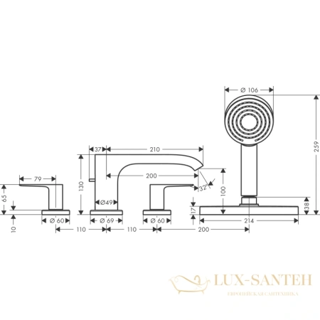 смеситель на борт ванны hansgrohe vivenis 75444700, белый матовый