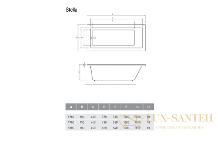 ванна акриловая relisan stella 170х75