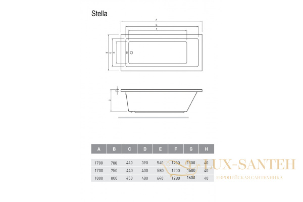 ванна акриловая relisan stella 180х80