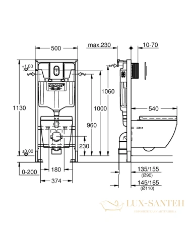 комплект grohe rapid sl 36501000 5в1: подвесной унитаз, инсталляция, сиденье с микролифтом, панель смыва arena cosmopolitan, шумоизоляция