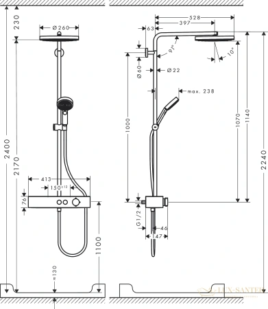 термостатическая душевая система hansgrohe pulsify showerpipe 260 1jet 24220000