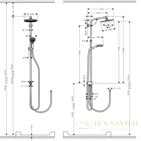 душевая стойка hansgrohe crometta s 240 1jet showerpipe rеno 27270000 хром