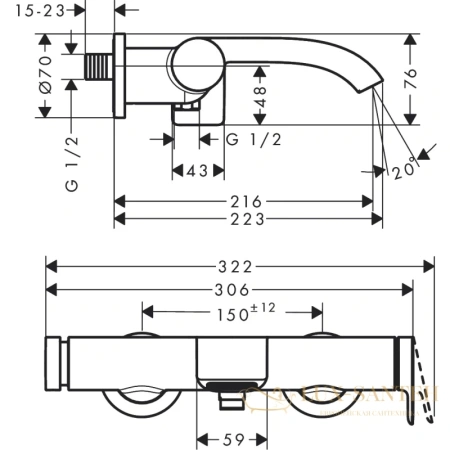 смеситель для ванны с душем hansgrohe vivenis 75420000, хром