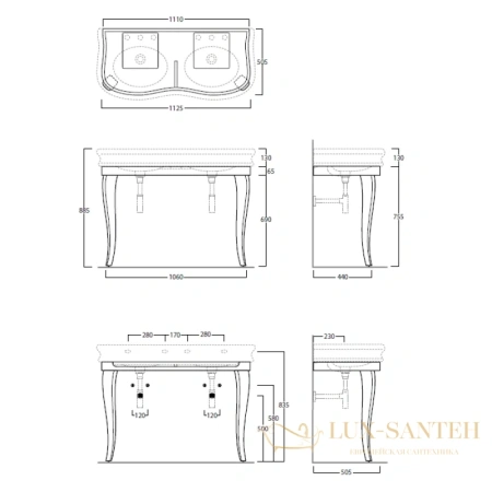 консоль для раковины simas lante lam120 bi, белый глянец