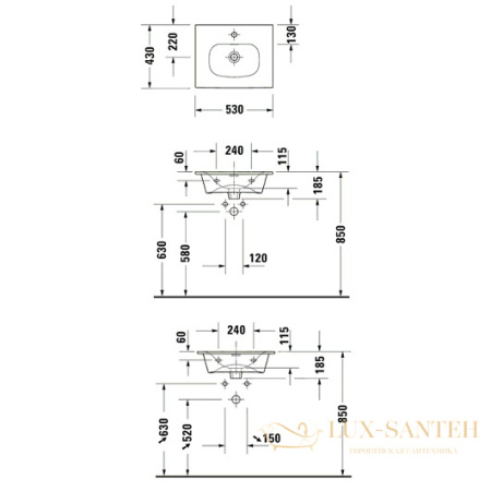 раковина duravit viu 2344530000 530х430 мм, белый