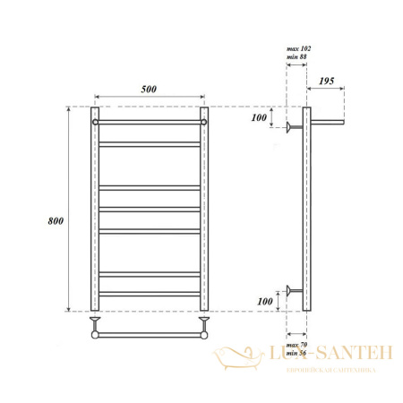 полотенцесушитель 500x800 водяной point аврора pn10158p п6 с полкой, хром