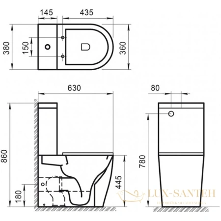 бачок для унитаза belbagno etna bb2157t 3/4,5 л, белый