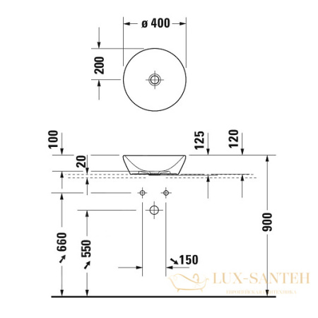 раковина накладная duravit d-neo 2371400070 ⌀ 400 мм, белый