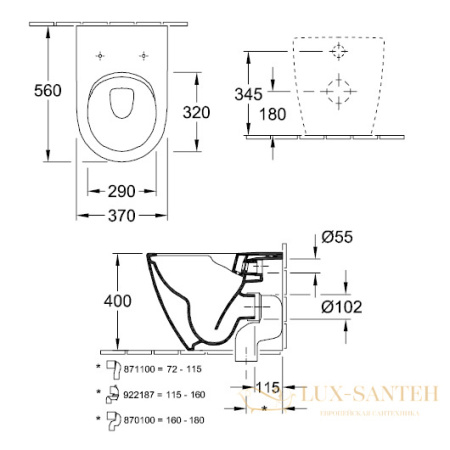 чаша приставного унитаза villeroy & boch subway 2.0 5602 r0 r1 ceramicplus, без смывного обода, белый