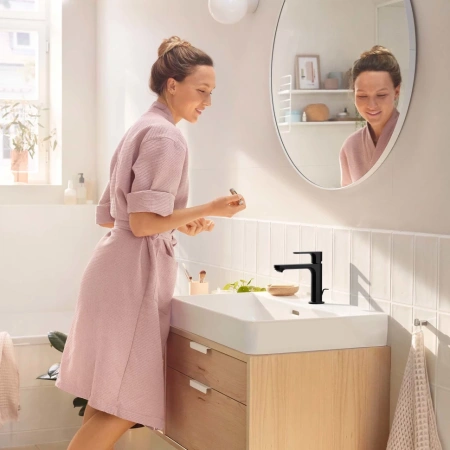 смеситель для раковины hansgrohe rebris s 72520670, без донного клапана, черный матовый