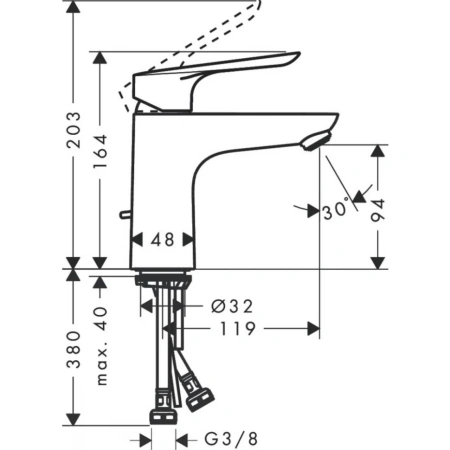 смеситель для раковины hansgrohe logis e 71165000, хром