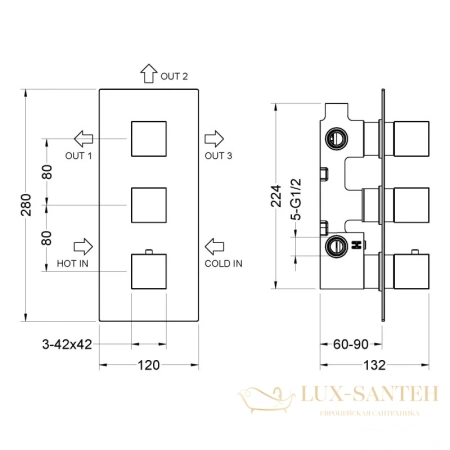 душевой комплект timo tetra-thermo sx-0179/17sm 200 мм, золотой матовый