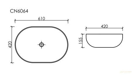 умывальник чаша накладная овальная с переливом белая element 610*420*155мм cn6064