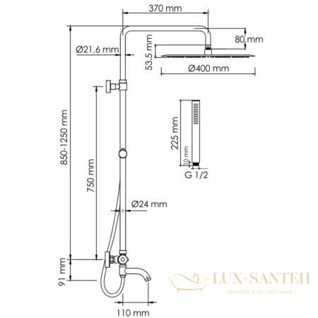 душевая система wasserkraft a188.117.137.087.ch thermo 400 мм, хром