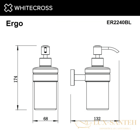 дозатор для жидкого мыла подвесной whitecross ergo er2240bl, черный мат